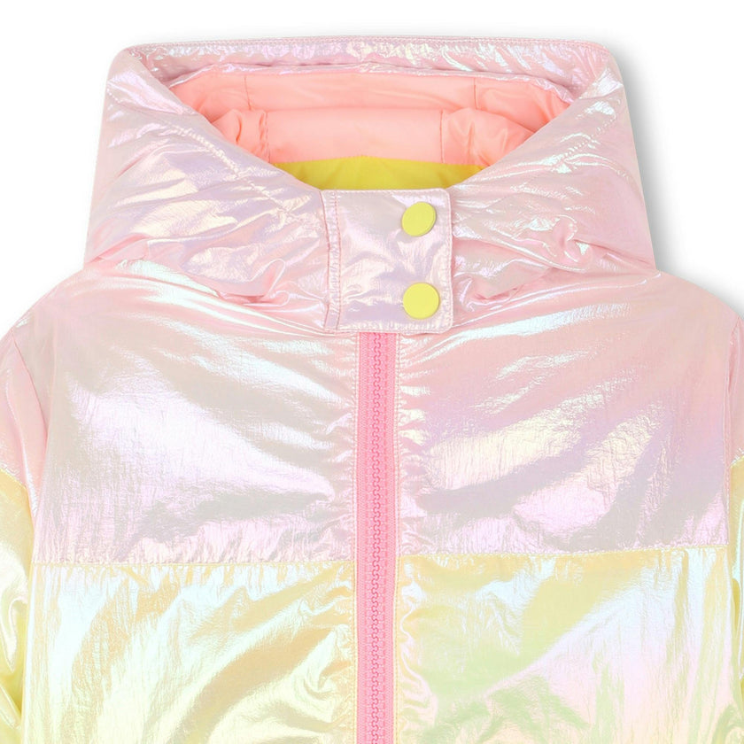 Tricolor hooded down jacket