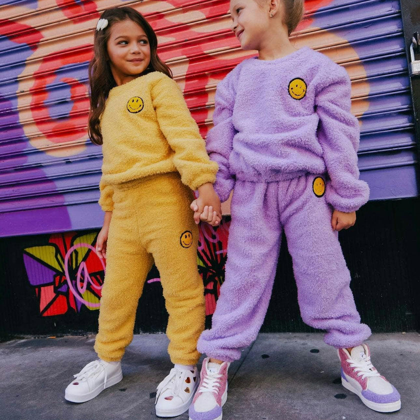 Bright Smiley Fuzzy Sweatshirt And Pant Set