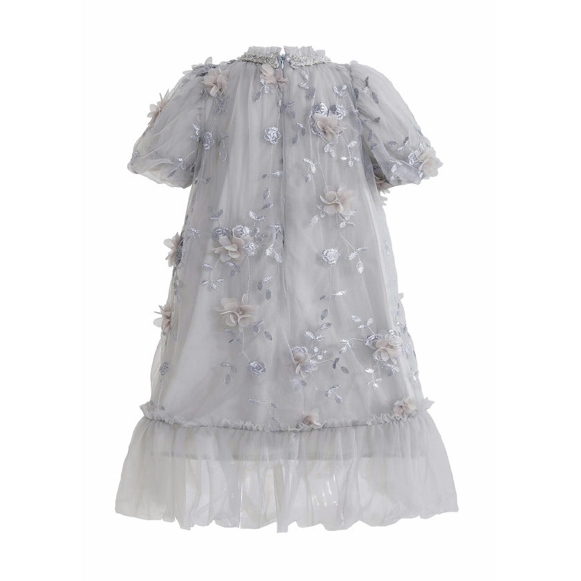 Silver Bloom Embroidered Occasion Dress