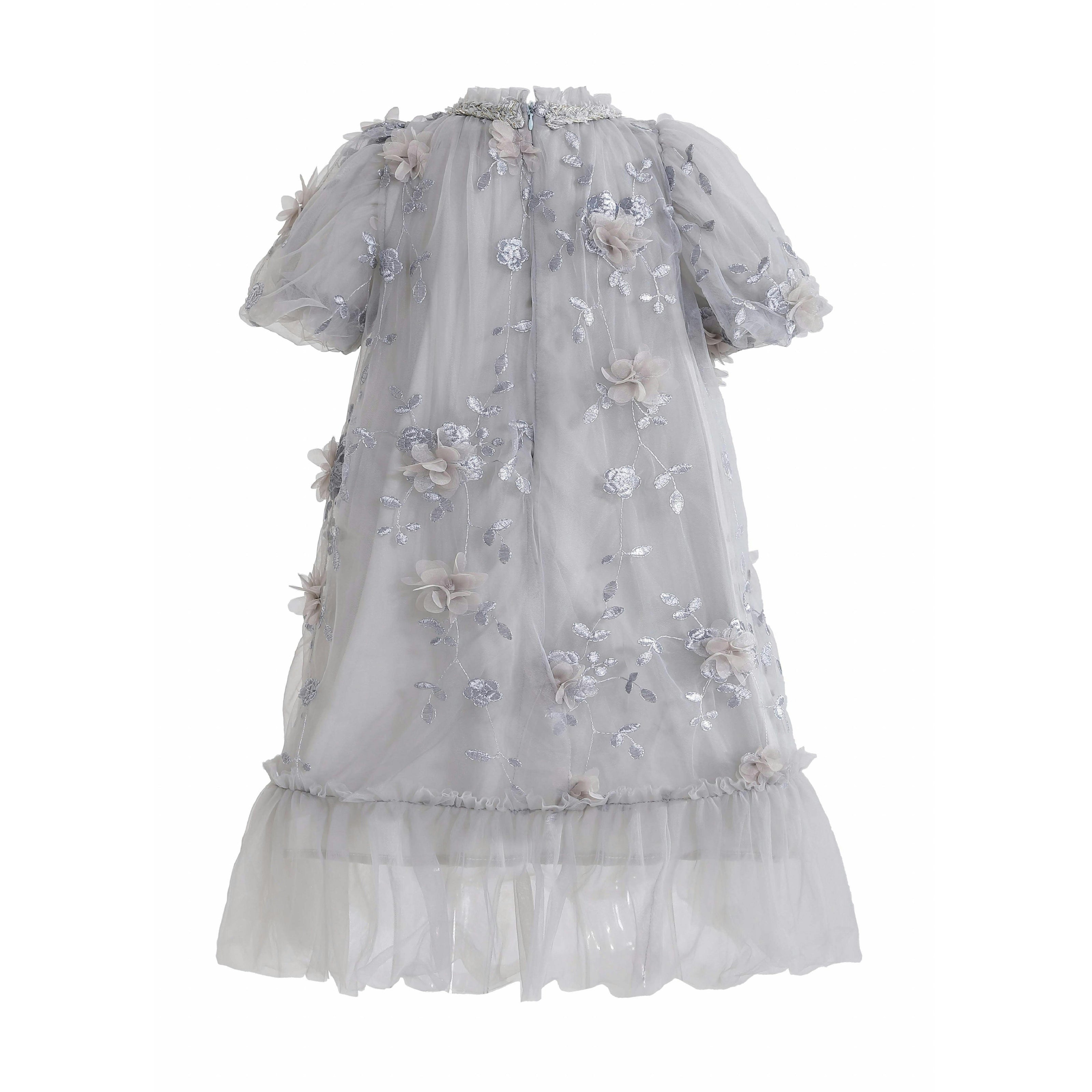 Silver Bloom Embroidered Occasion Dress