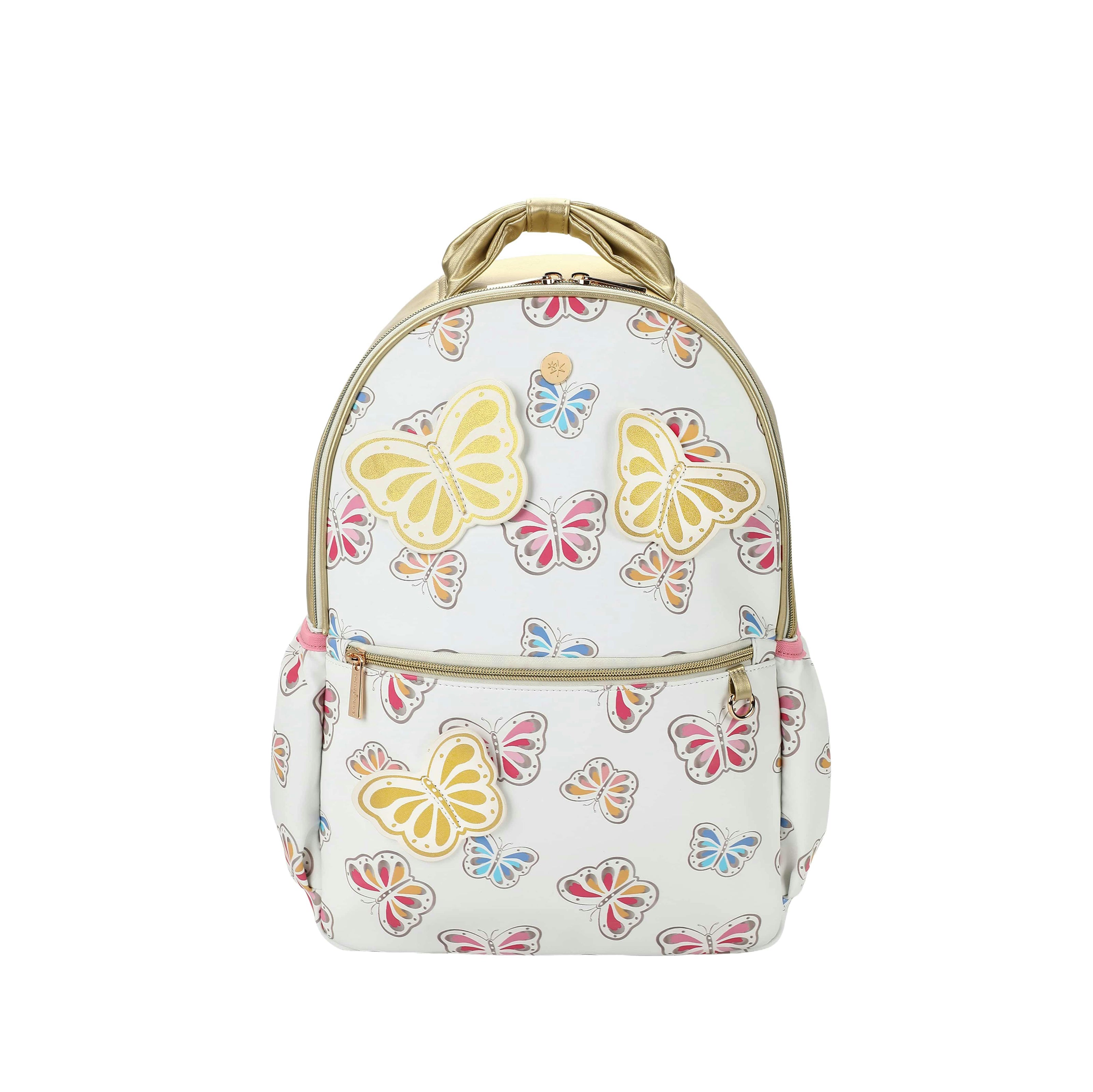 White and Gold Butterfly Backpack with Tuckaway Wings