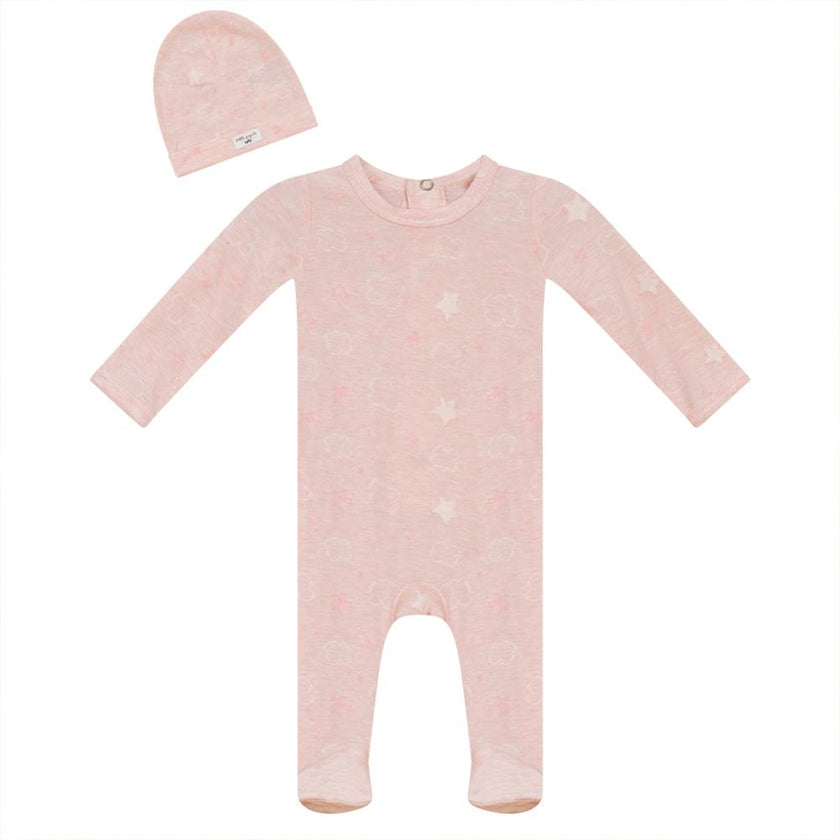Clouds and Stars Print Onesie with Hat