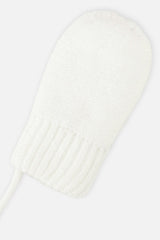 Infant Knit Mittens With String Off-White