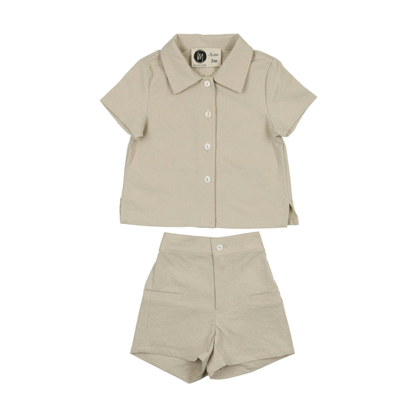 Textured Grid Boys Shorts Set