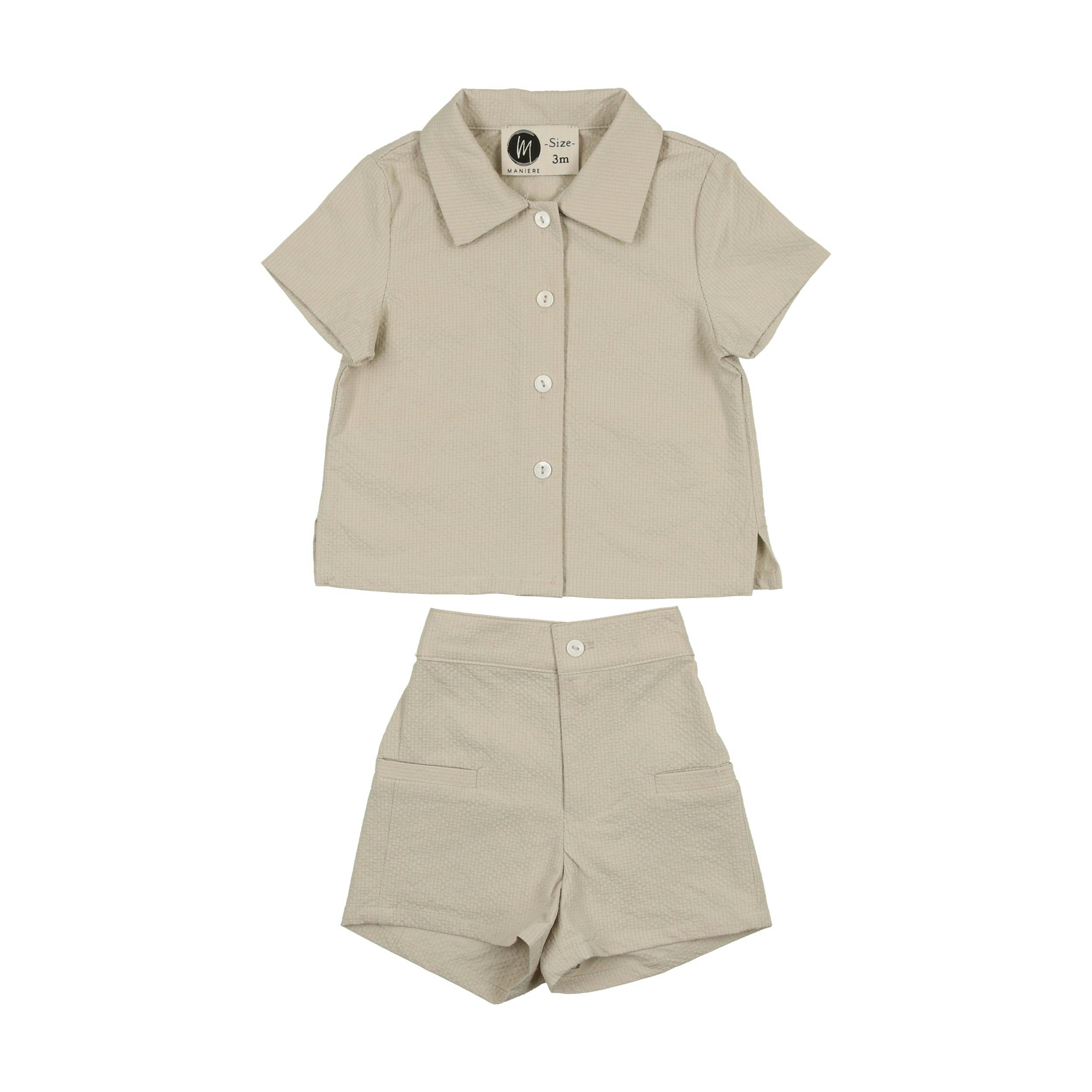 Textured Grid Boys Shorts Set