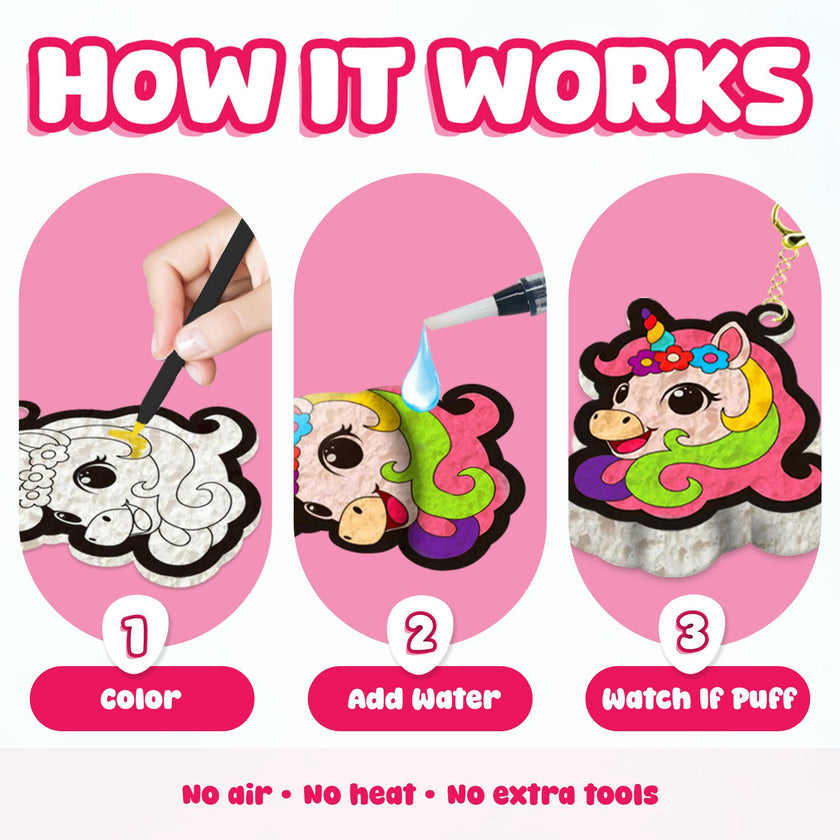 Aqua Fluffs Mess-Free 3D Puffs Art Kit for Kids Double-Sided Craft Set Kit