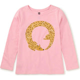 Simit Graphic Print Crew Neck Long Sleeve T-Shirt, Pink
