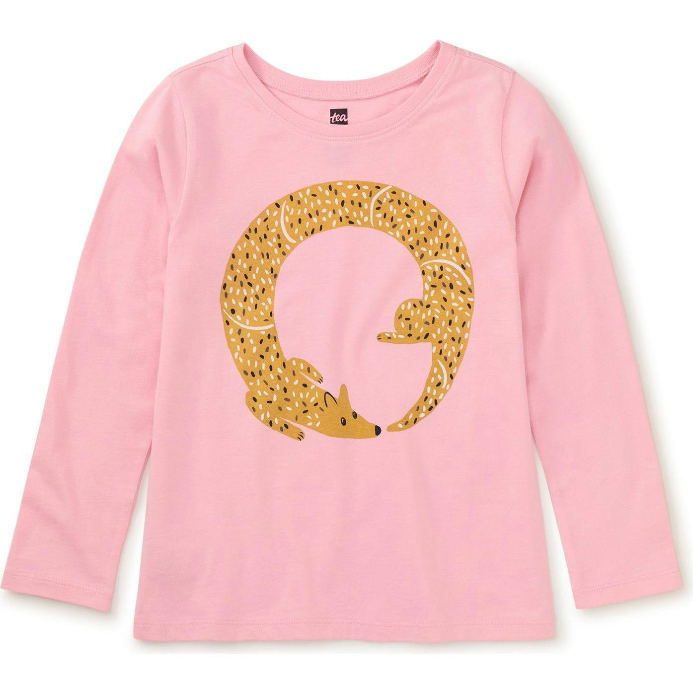 Simit Graphic Print Crew Neck Long Sleeve T-Shirt, Pink