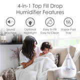 Crane 4-in-1 Top Fill Humidifier, 1 Gallon with Sound Machine, Night Light