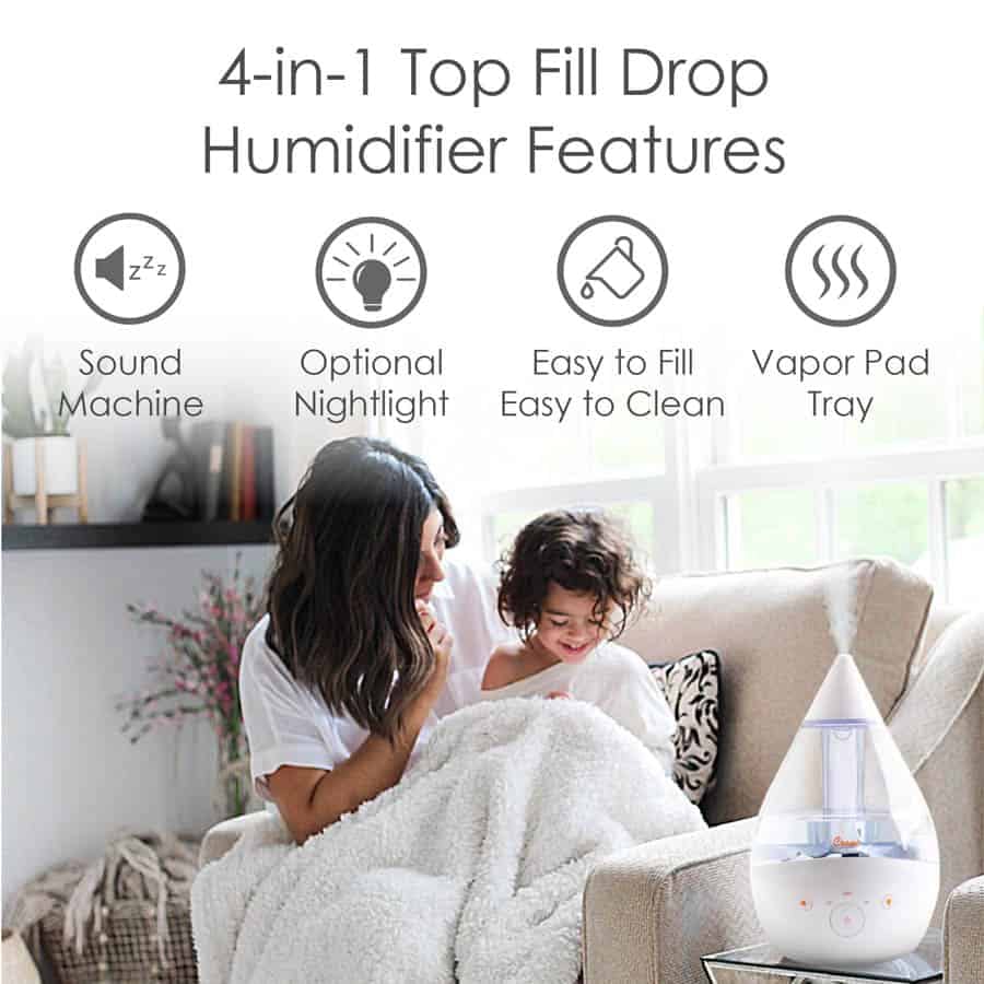 Crane 4-in-1 Top Fill Humidifier, 1 Gallon with Sound Machine, Night Light