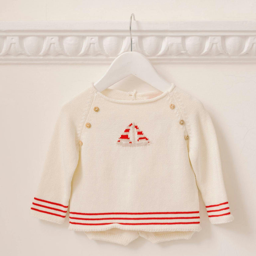 Red Stripe Ancla Cotton Baby Knitted Set