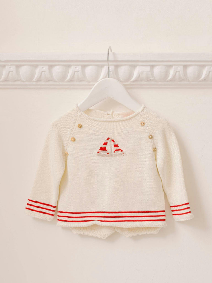 Red Stripe Ancla Cotton Baby Knitted Set