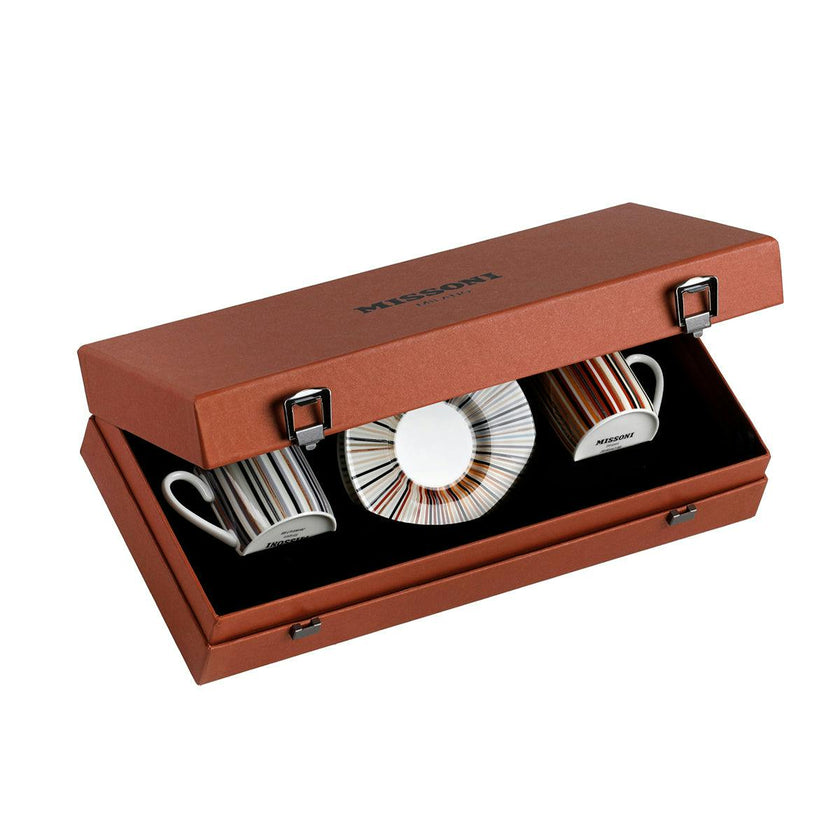 Coffee Cup & Saucer STRIPES Set of 2 in Luxury Box Jenkins 148 diam. 2.3", H 2.5", Cap. 4 oz, Saucer diam. 4.75"
