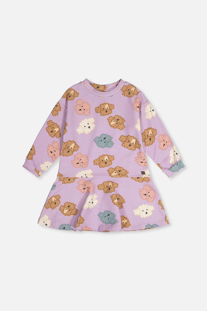 French Terry Dress Purple Poodle Print