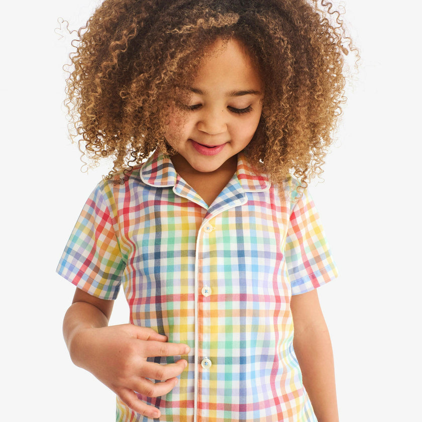 Clearance kids short sleeve PJ top in rainbow plaid