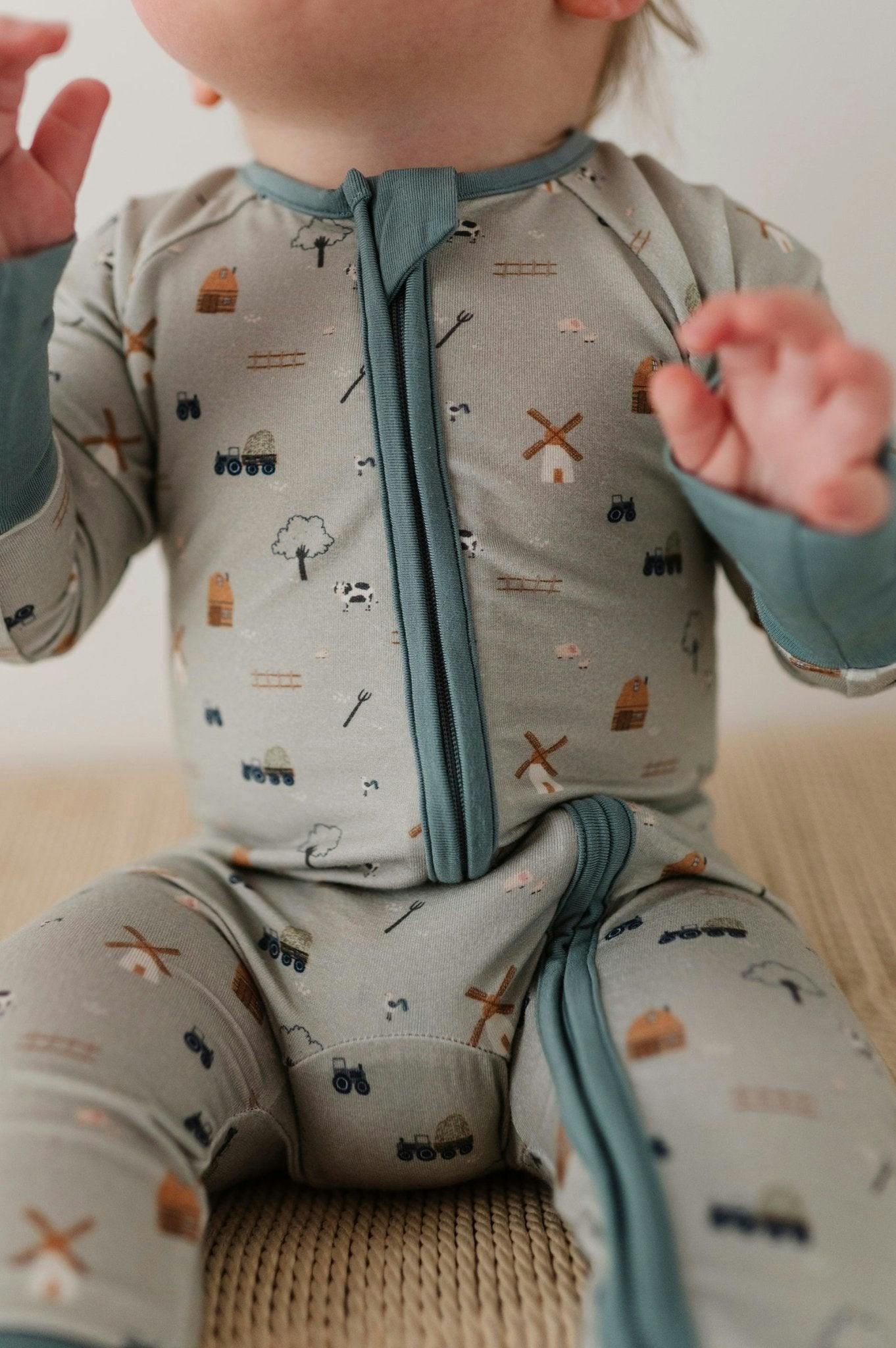 Baby Boy Long Sleeve Zip Romper in Farm