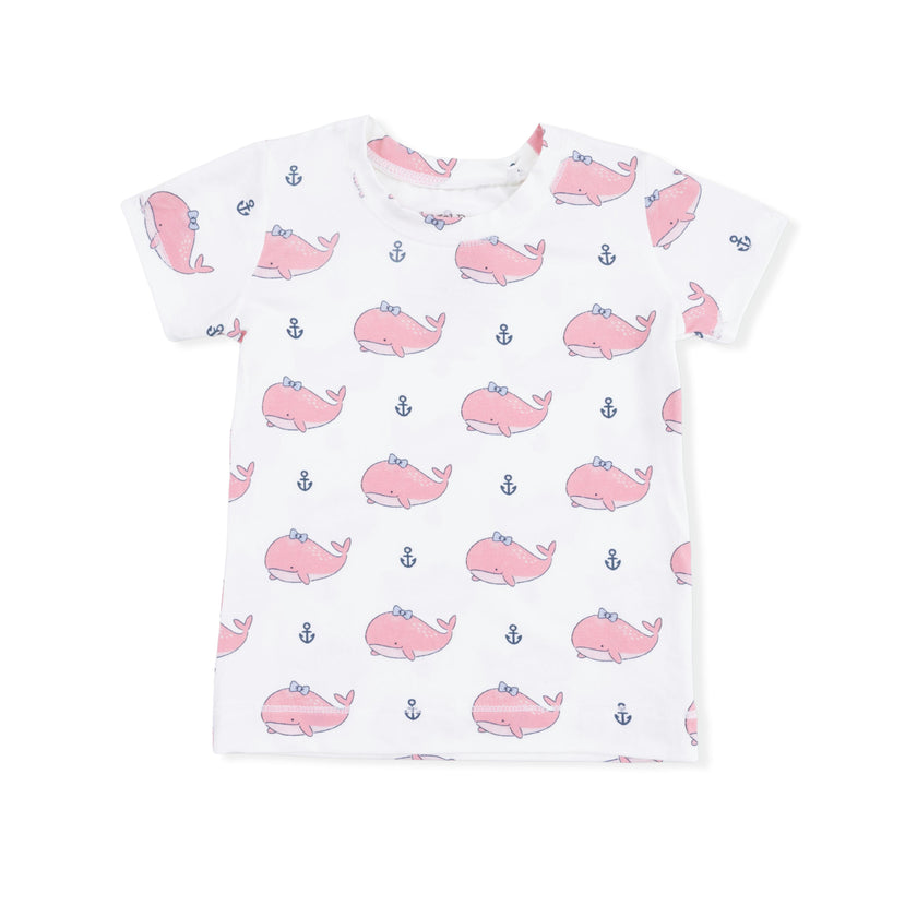 Bubbly Whale with Bow  Pink - Loungewear Short Set