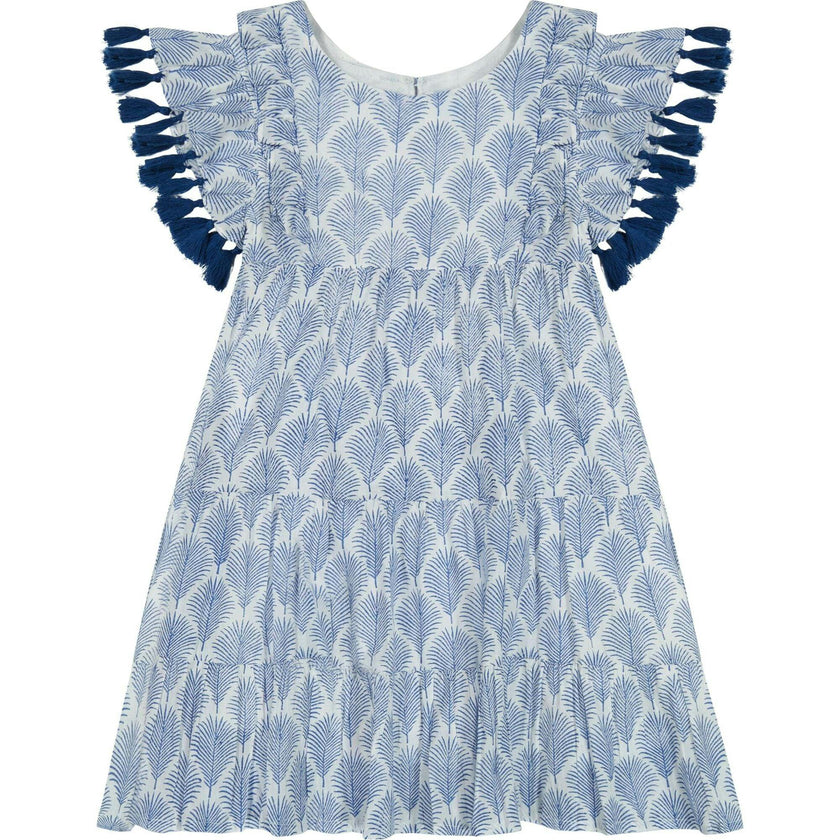 Sophie Girl's Tassel Dress Navy Feather, Blue