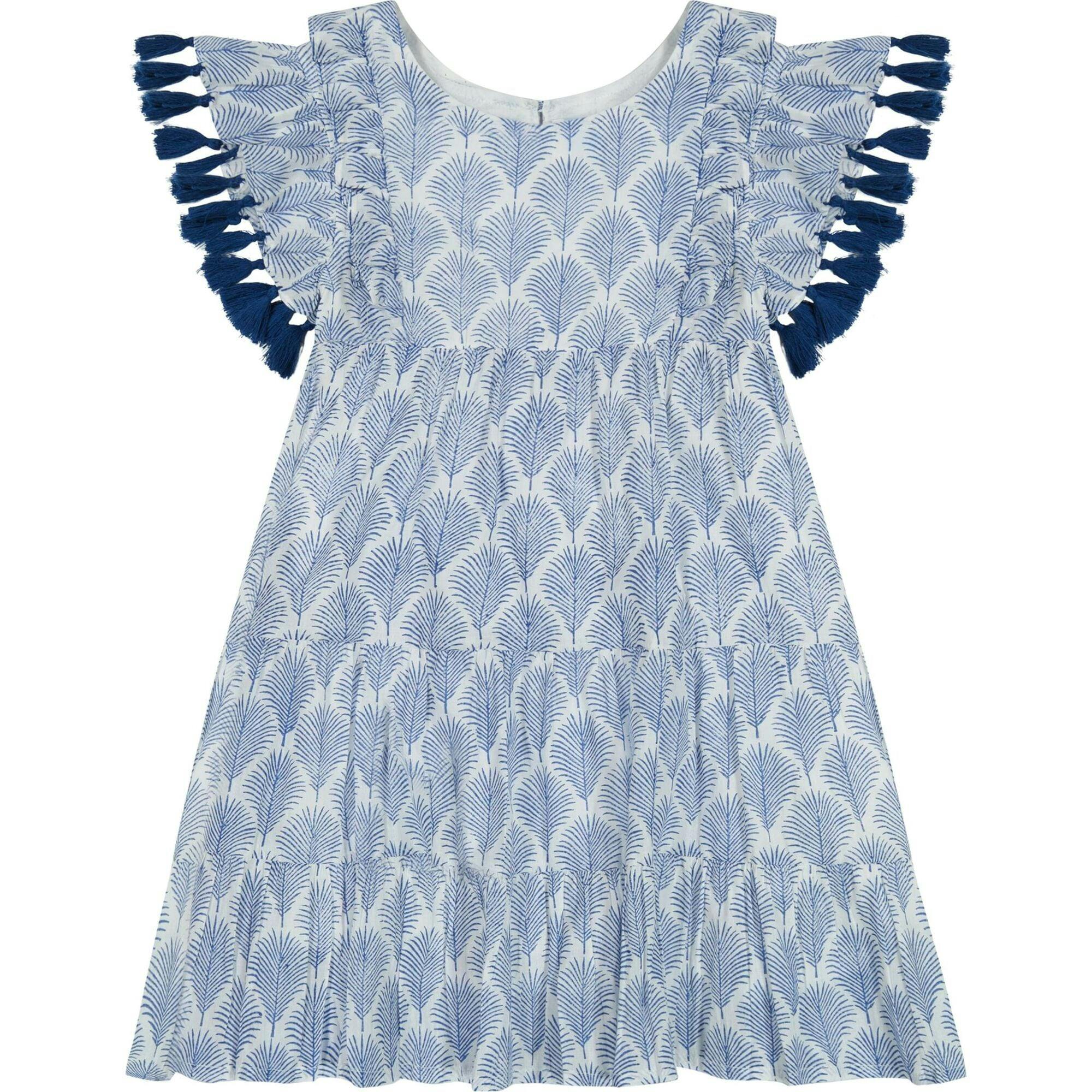 Sophie Girl's Tassel Dress Navy Feather, Blue