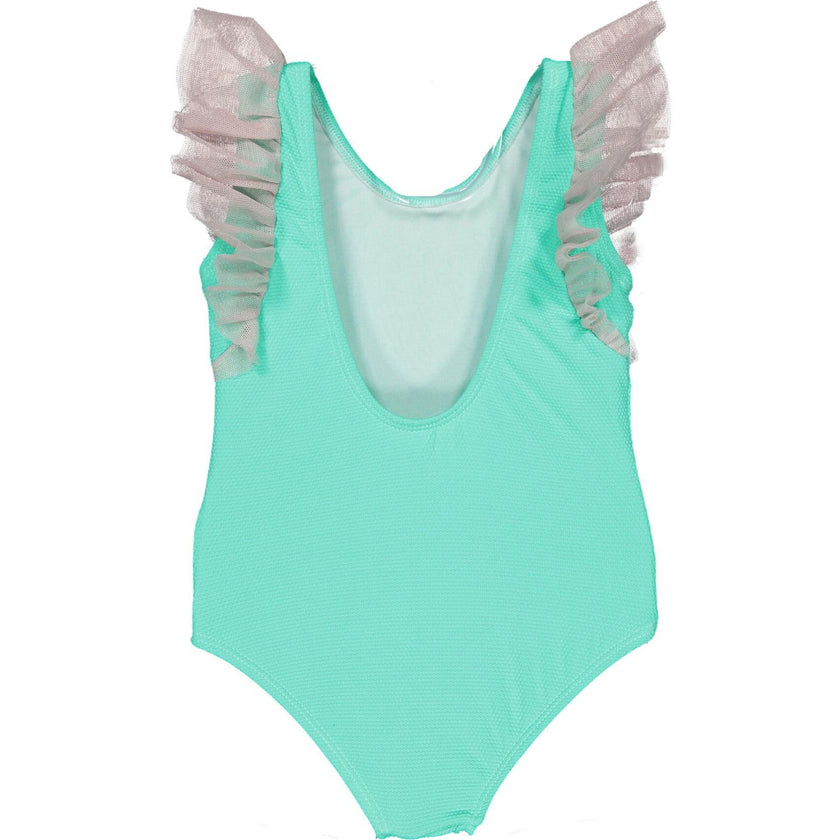Tulle One-Piece Tulle Shoulder Swimsuit, Pink