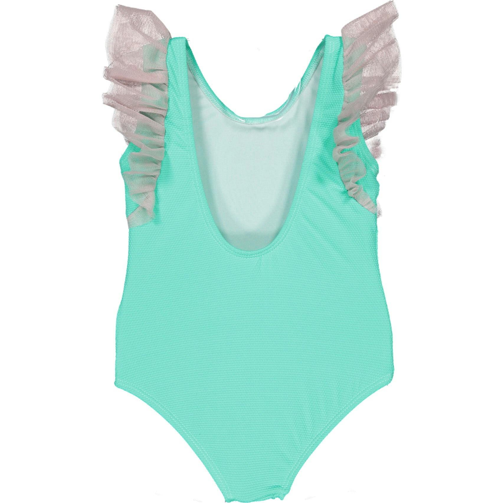 Tulle One-Piece Tulle Shoulder Swimsuit, Pink