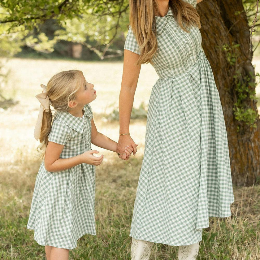 Mini Amber Dress in Sage Gingham