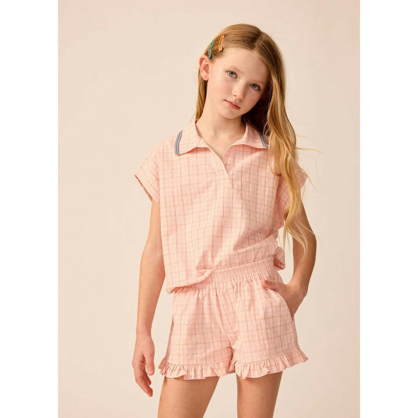 Ruffle Shorts in Pink Plaid