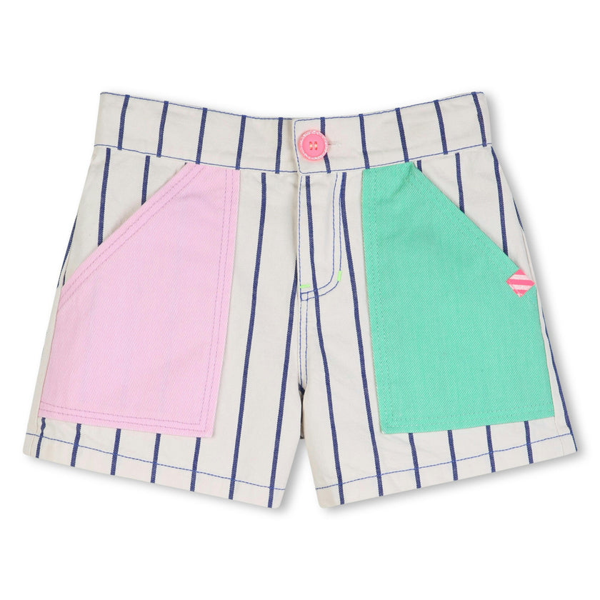 Cream Stripe Shorts with Color Pockets