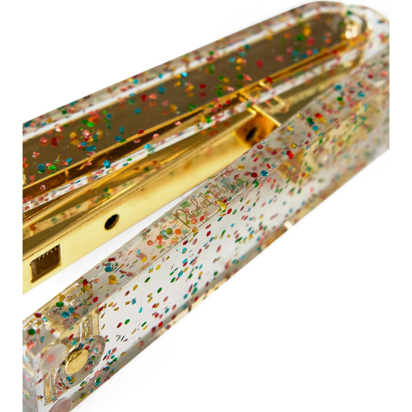 Packed Party Confetti Party Acrylic Stapler - Clear Confetti-Injected Acrylic Stapler with Gold Hardware for Home School and Office Desks, 5.75x2.75 Inch