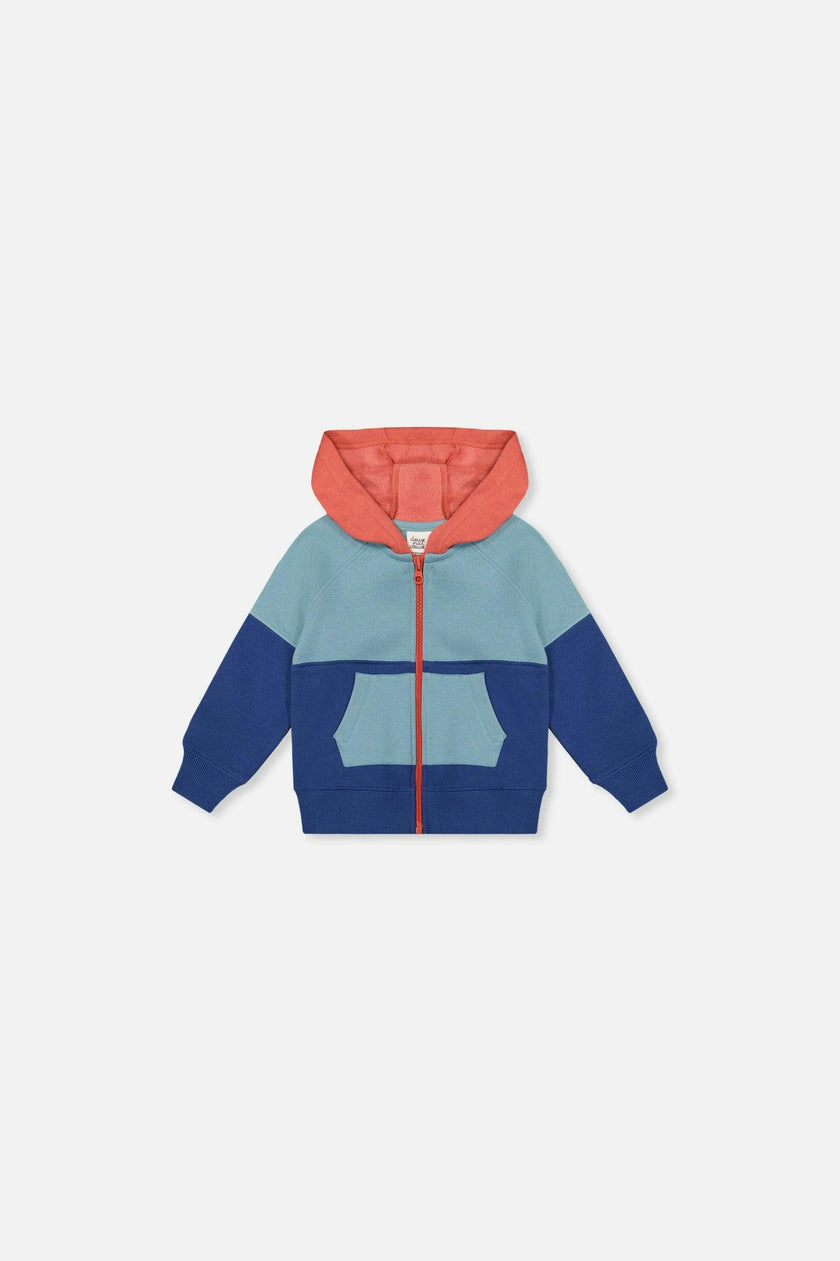Baby Full Zip Hooded Fleece Jacket Blue, Turquoise And Orange
