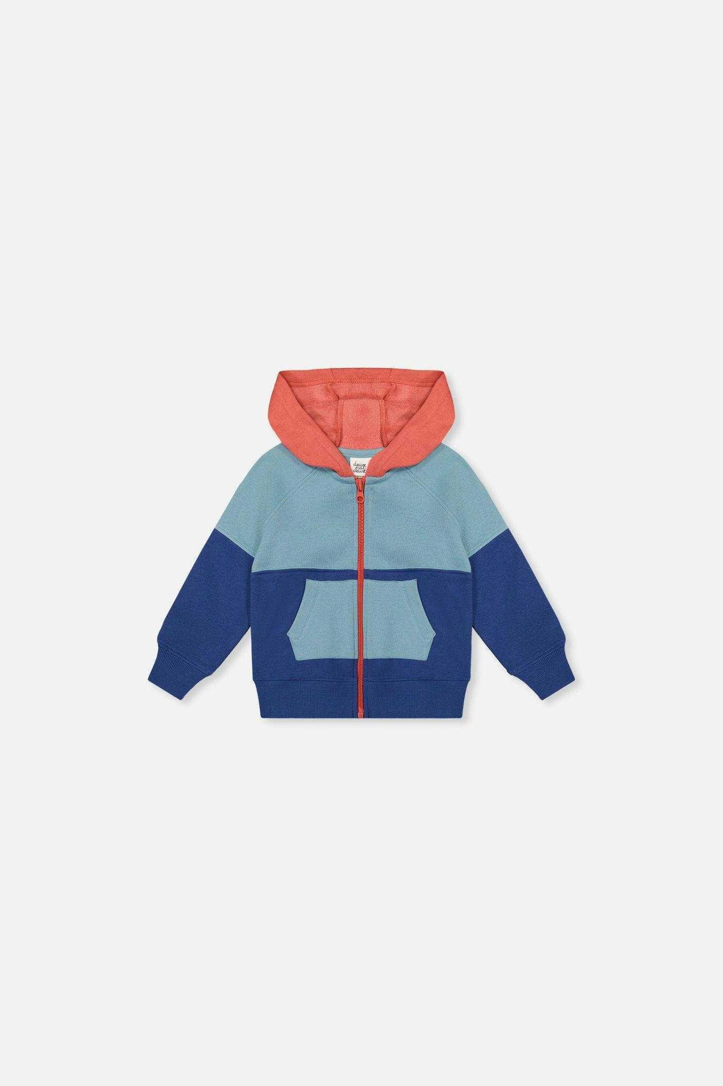 Baby Full Zip Hooded Fleece Jacket Blue, Turquoise And Orange
