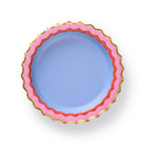 Packed Party Rainbow Ric Rac 10ct Paper Dessert Plates | Gold Foil Scalloped 5-Color Mix Party Plates | 8 Inch Birthday Plates