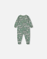 Printed Organic Cotton One-Piece Pajama Light Sage And Gray Crocodile