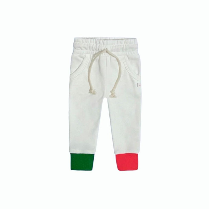 White Red & Green Colorblock Crewneck Terry Sweatshirt Sweatpant 2pc Sweatsuit Set