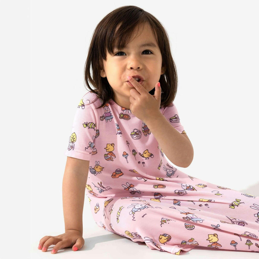 Easter Pink Bamboo Girls' Short Sleeve Dress