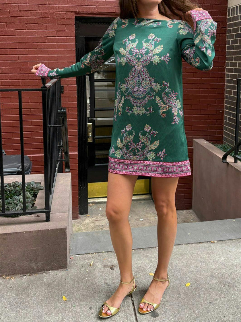 The Long Sleeve Viola Dress - Windsor Paisley Emerald Green