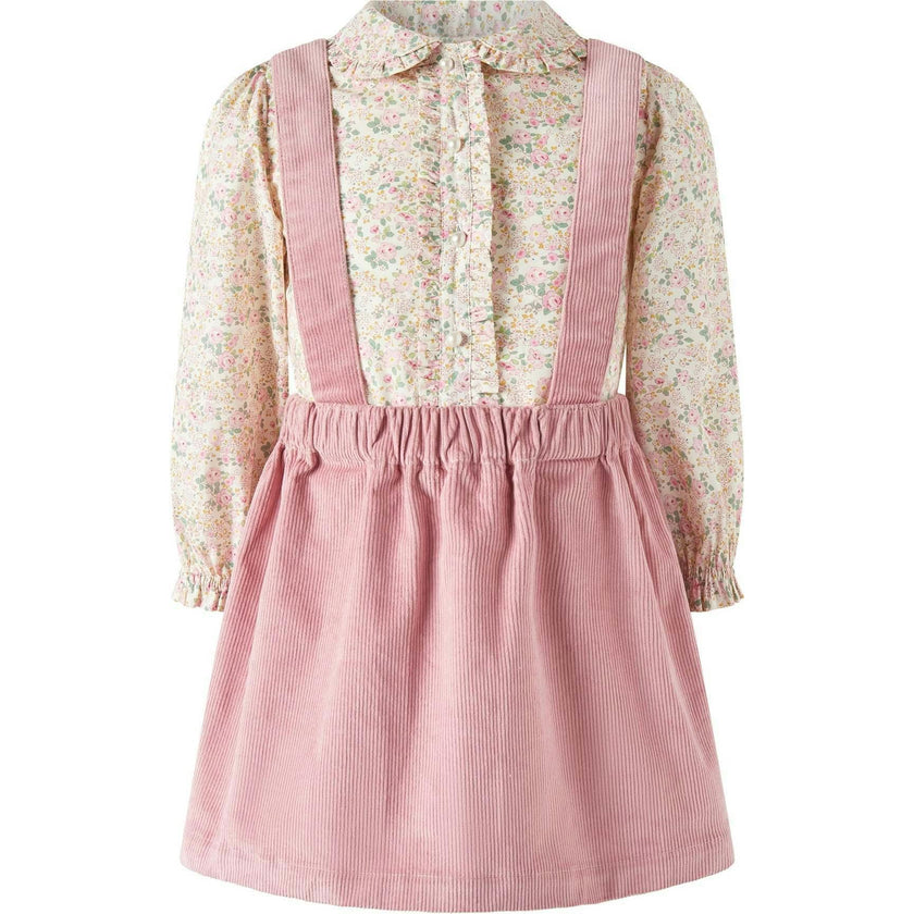 Floral Blouse Cord Pinafore Set