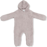 Chenille - Rose Hooded Romper with Striped Texture