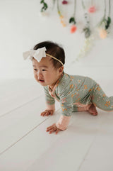 Baby Girl Long Sleeve Zip Romper in Sketched Daisy