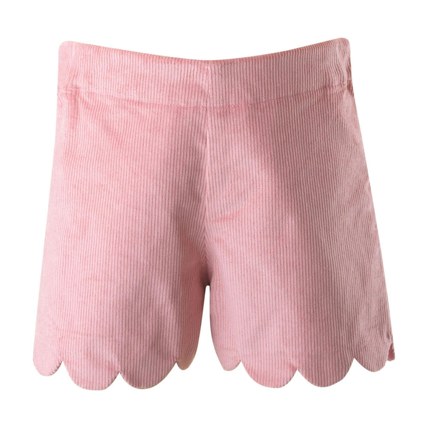 Scalloped Corduroy Elastic Waist Shorts