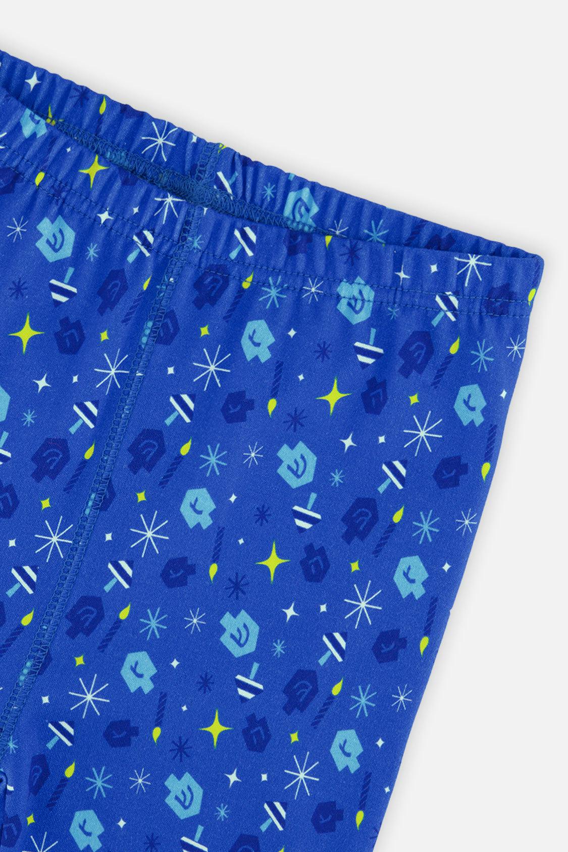 Organic Cotton Two Piece Pajama Set Blue Hanukkah Print