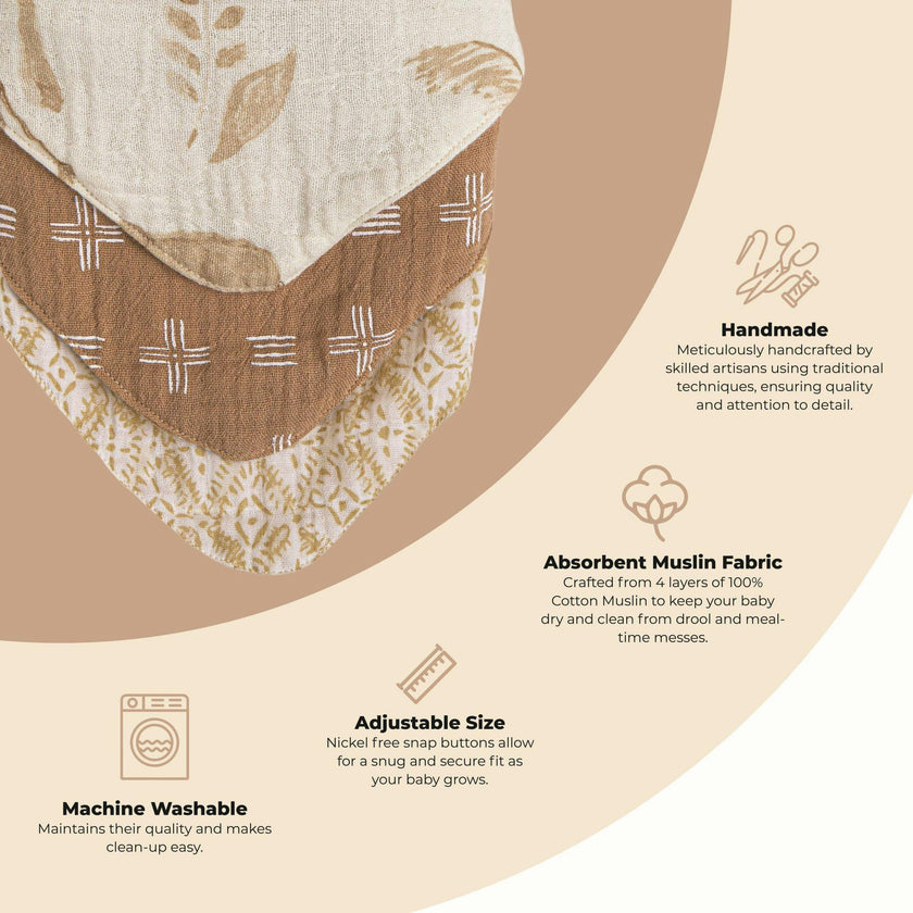Kendi Safari Cotton Bandana Baby Bib (3 Pack)