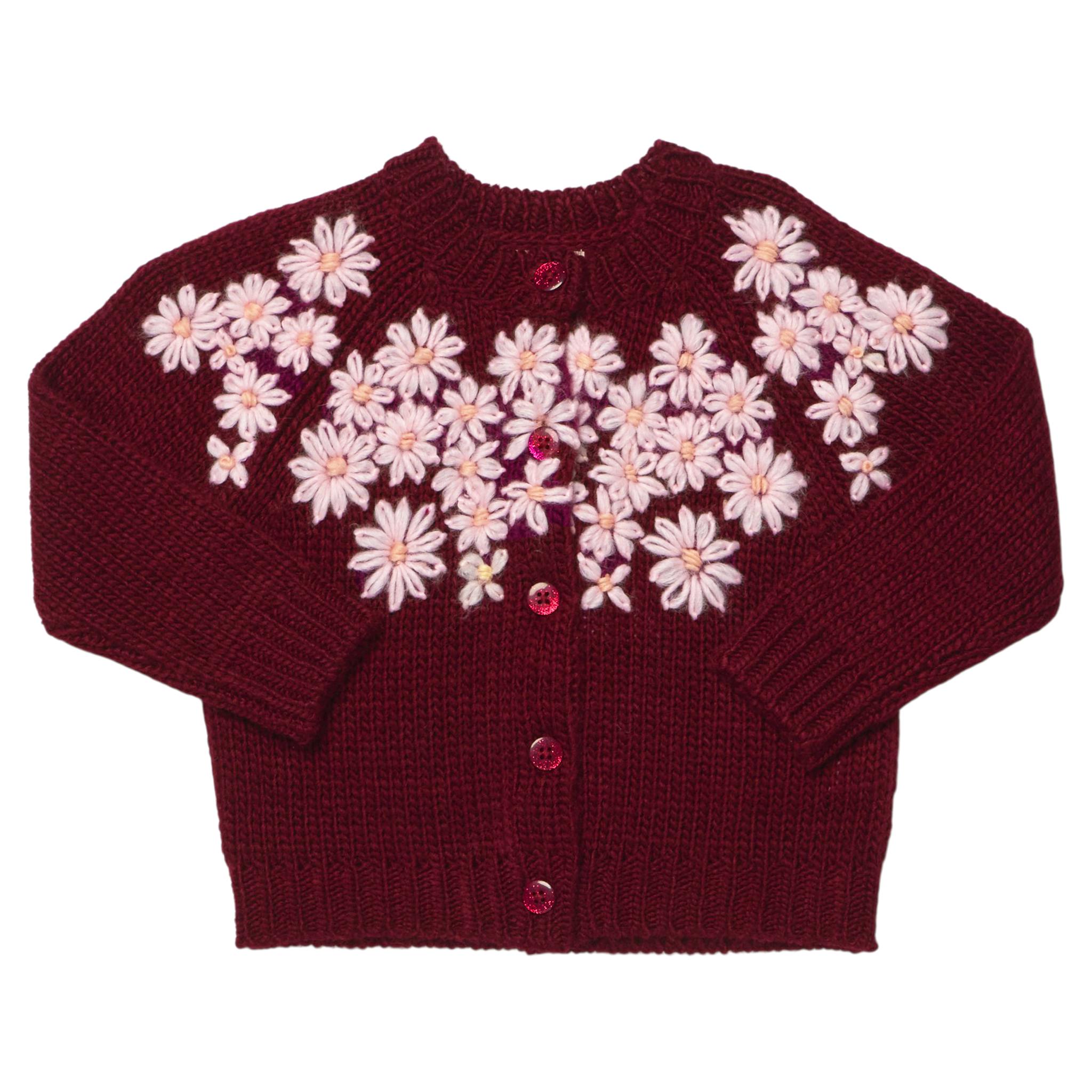 Girls Blossom Sweater - Pink Flower Embroidery