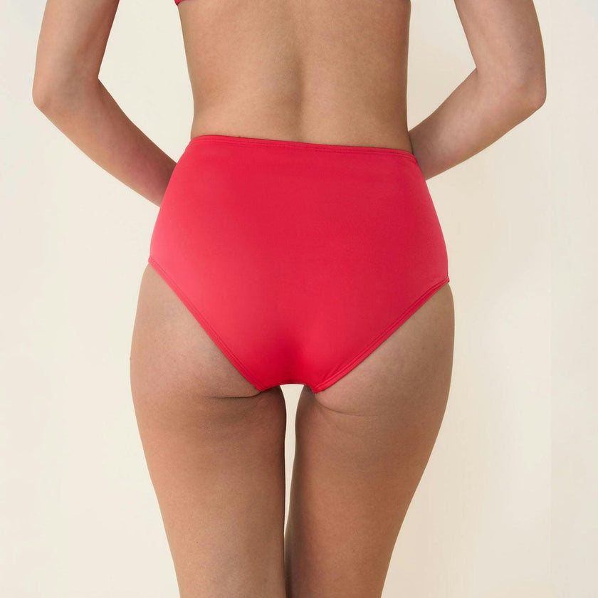 The High Waist Bikini Bottom - Eco Nylon - Cherry Red