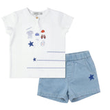 Star Embroidered Woven Denim Set