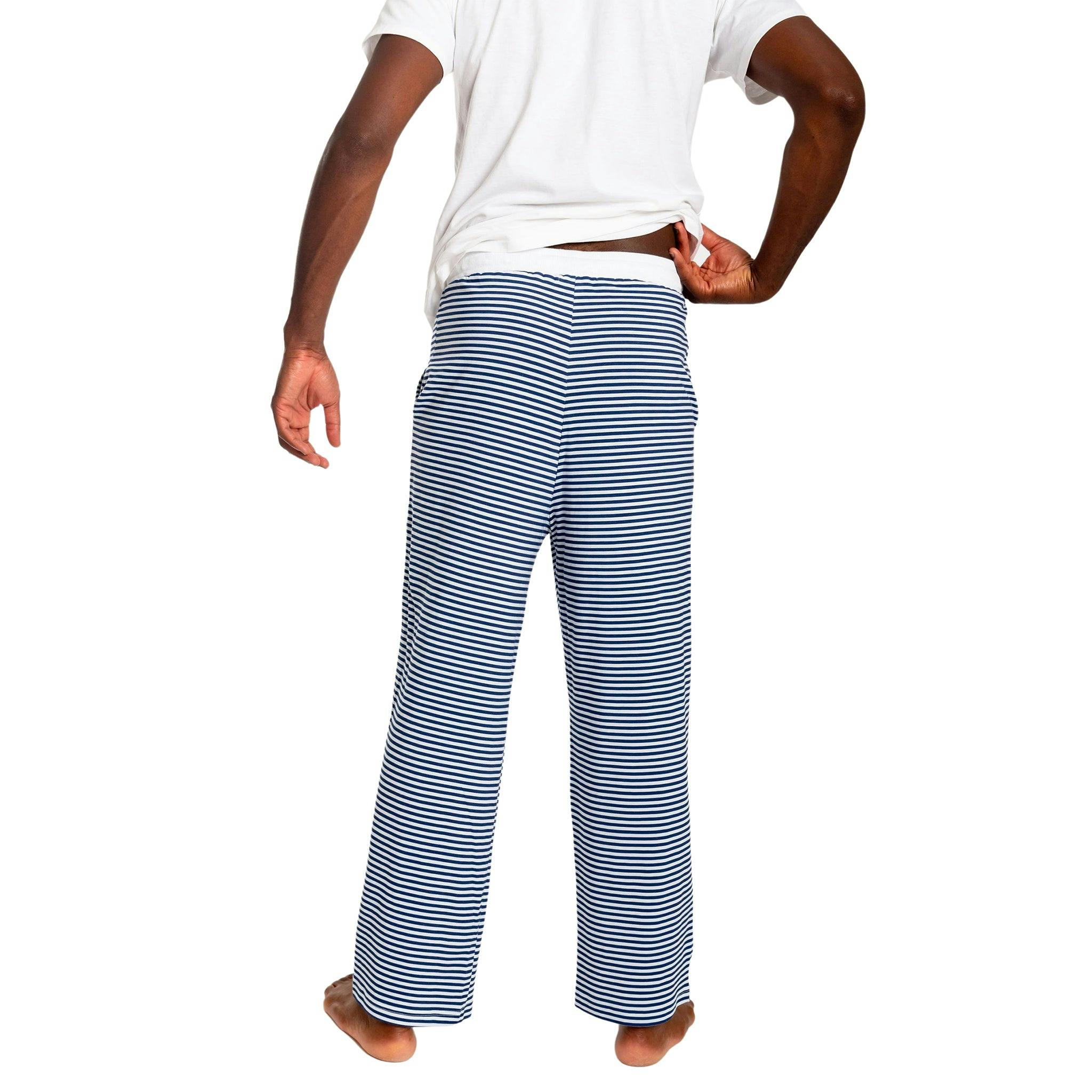 Men's Marina Jersey PJ Pants - Navy Stripe Organic Stretch Cotton