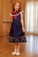 Mini Aster Dress in Sapphire Rosette Embroidery