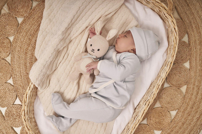 BABY BUNNY BOY 8" LIGHT BEIGE & LIGHT BLUE