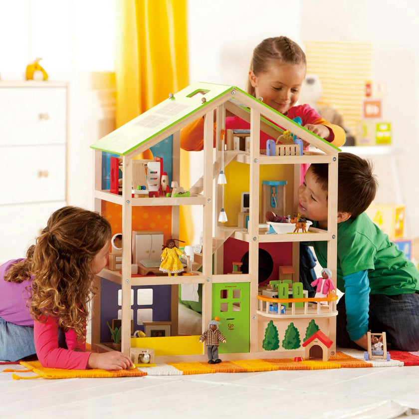 All Seasons Wooden Dollhouse - Kids Furnished Wooden Playset
