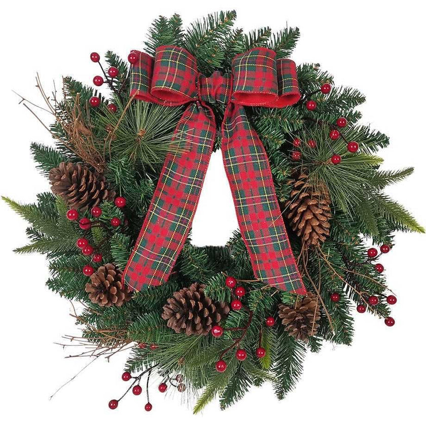 24-Inch Decorated Unlit Green Wreath with Bow
